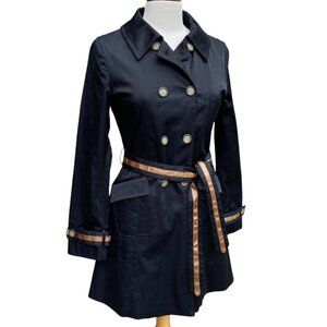 Cynthia Rowley Double Breasted Trench Coat Black Belted French Girl Business-S